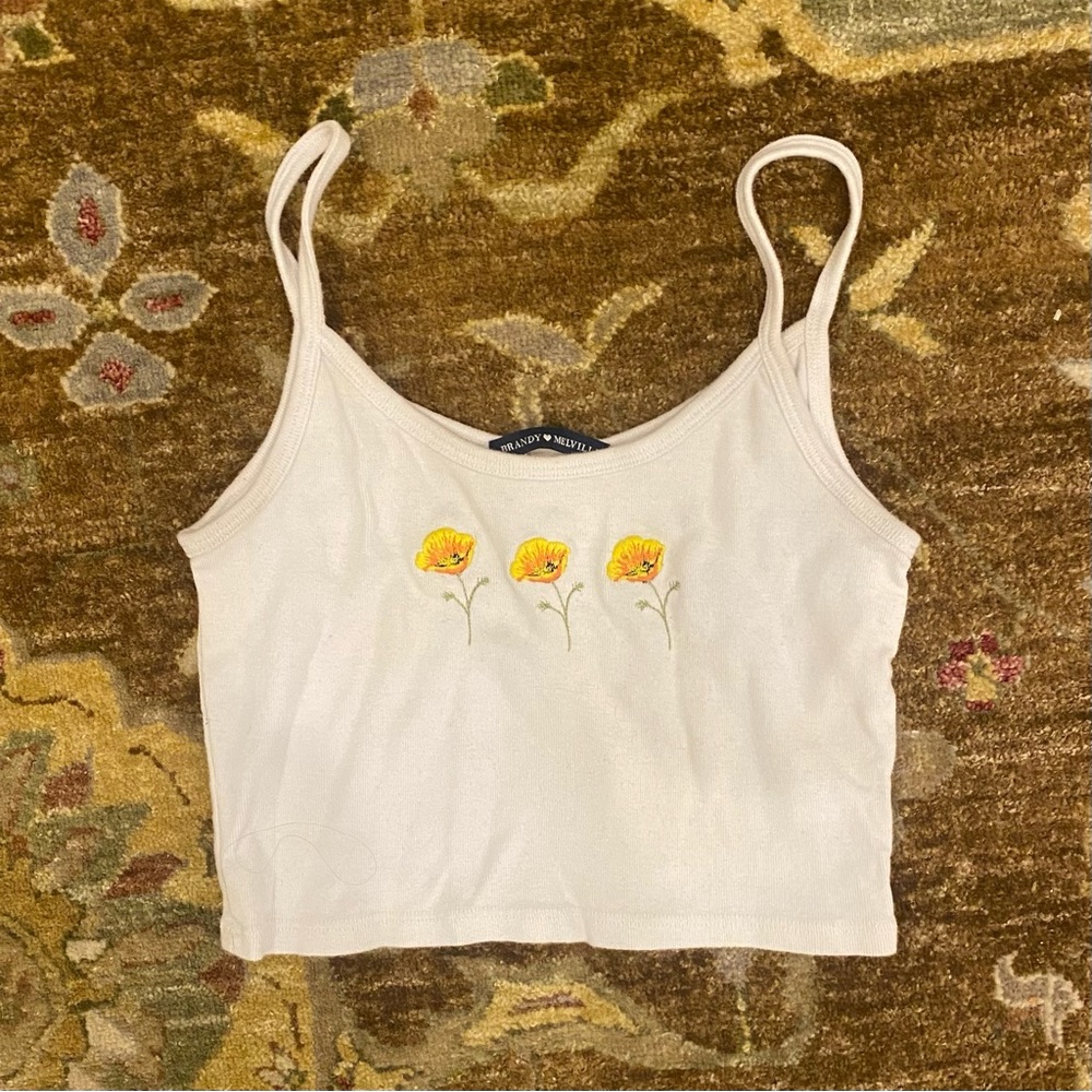 Brandy Melville Cropped Tank Top Flower Embroidery